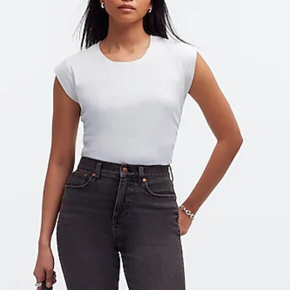Madewell Side-Cinch Slim Fit Crewneck Muscle Short Sleeve Tee White Size XS - Picture 3 of 7